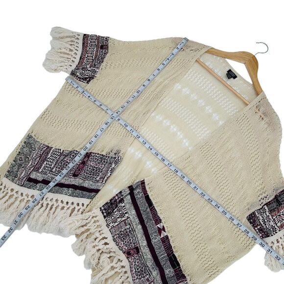 Rolfe accessories cream and burgundy detail boho open sweater cardigan - Picture 5 of 5